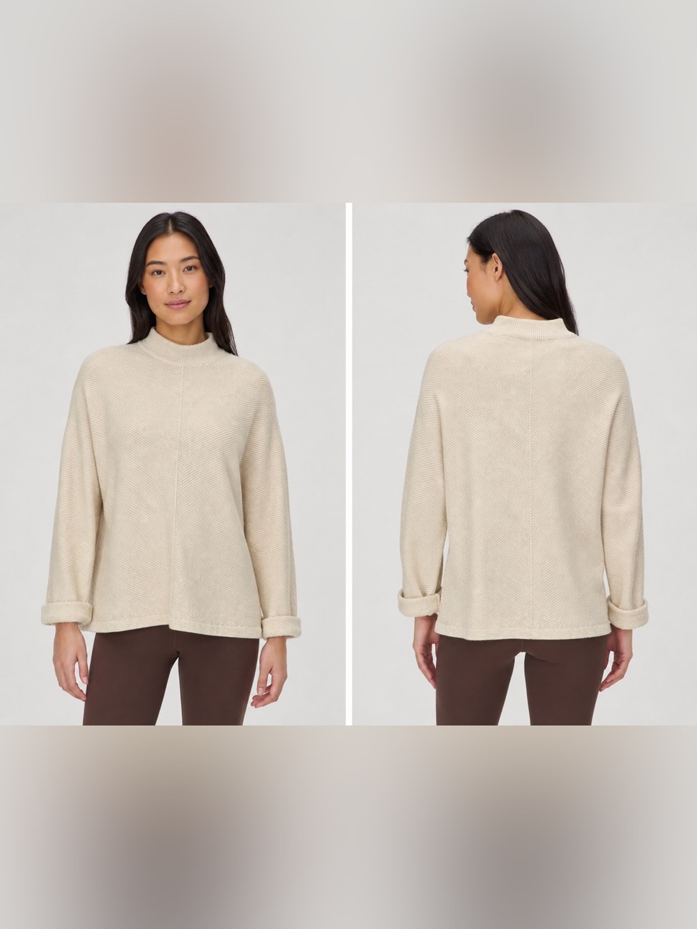 Women’s 2X Cream Oversized Mock Neck Knit Sweater Tunic Viscose Blend Cozy